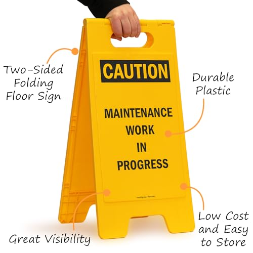 SmartSign 25 x 12 inch “Caution - Maintenance Work In Progress” Two-Sided Folding Floor Sign, Digitally Printed Polypropylene Plastic, Black and Yellow - Image 5