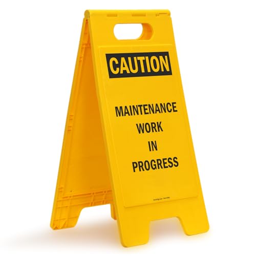 SmartSign 25 x 12 inch “Caution - Maintenance Work In Progress” Two-Sided Folding Floor Sign, Digitally Printed Polypropylene Plastic, Black and Yellow - Image 1