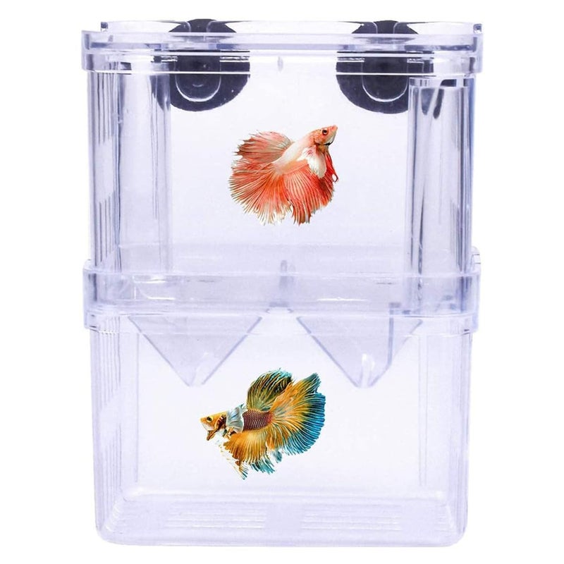 KSH STORE Double Deck Aquarium Breeding Box, Transparent Acrylic Fish Isolation Tank with Suction Cups, 13x10x7cm, for Guppy Betta Fry - Image 3
