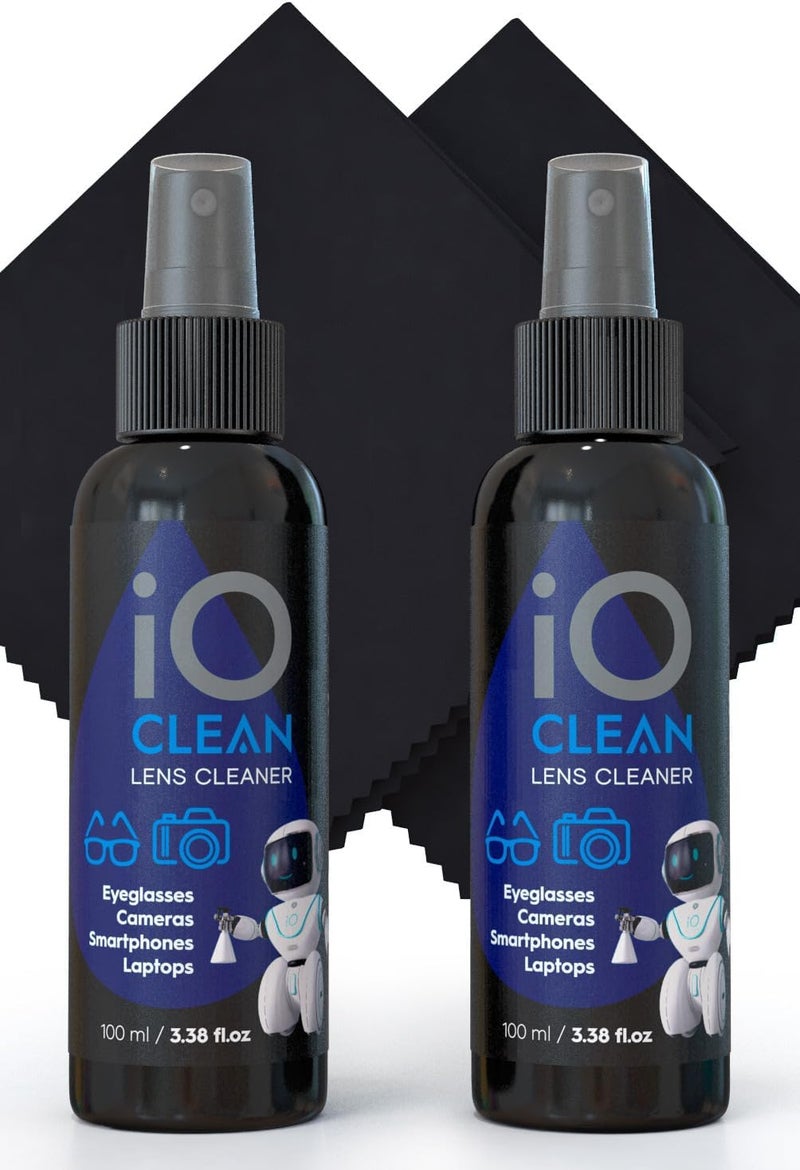 iO CLEAN Eyeglass Lens Cleaner (3.38oz+3.38oz+2cloths) – 2 Bottles - Glasses Cleaner Spray with Cloths, Suitable for Screens, Camera, Laptops, Touchscreens, Other Electronics - Image 2