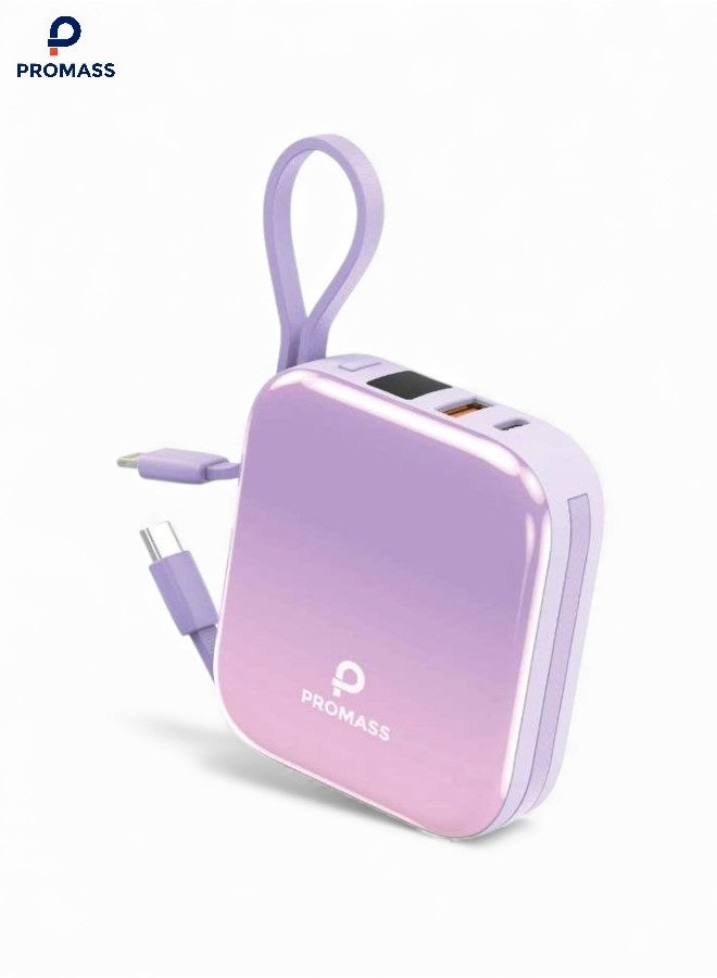 بروماس باور بانك 10000 مللي امبير في الساعة مع كابل مدمج USB-C و لايتينج - شحن سريع 22.5 واط USB-C للسفر حزمة بطارية مع 2 منفذ و 2 منفذ مع كيبل جاهز صنعت وفقاً لمعايير النقل الجوي و آمنه لركوب الطائرة لايفون ة جالكسي وايباد وغيرها - Image 1