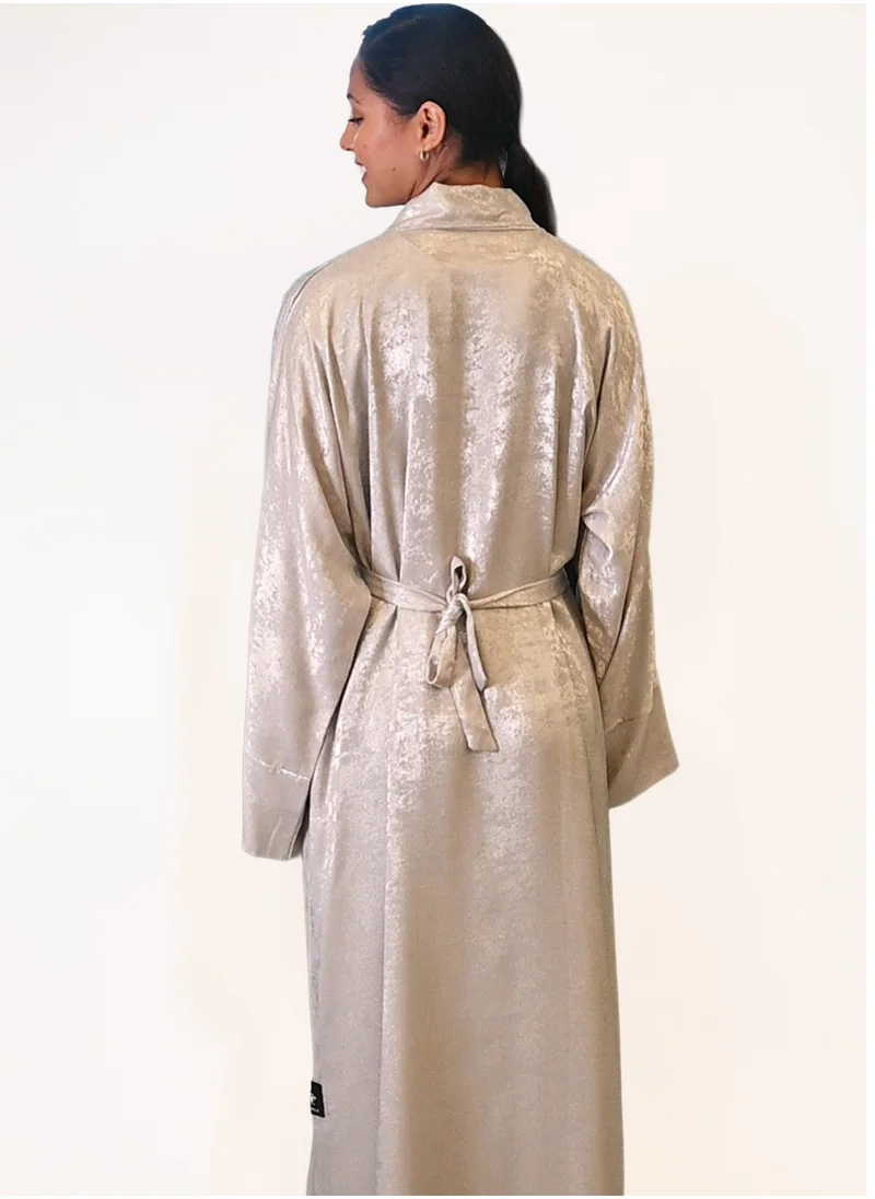 جميلة Midnight Glitz Grey Satin Foil Abaya
