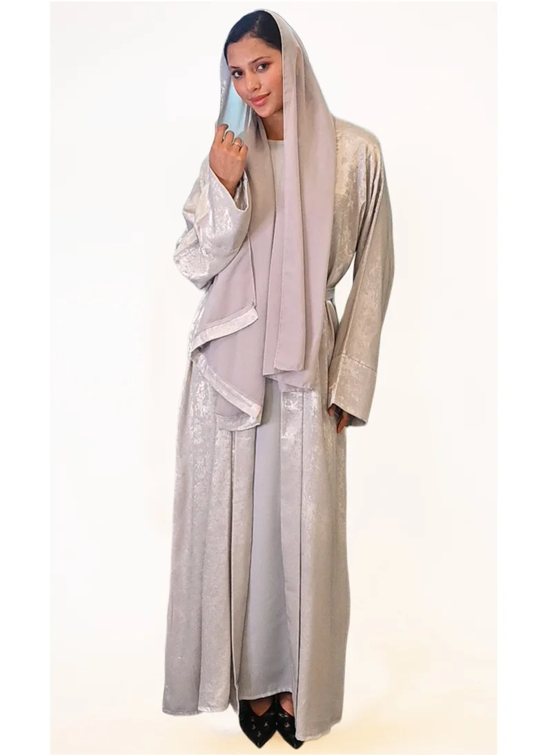 جميلة Midnight Glitz Grey Satin Foil Abaya