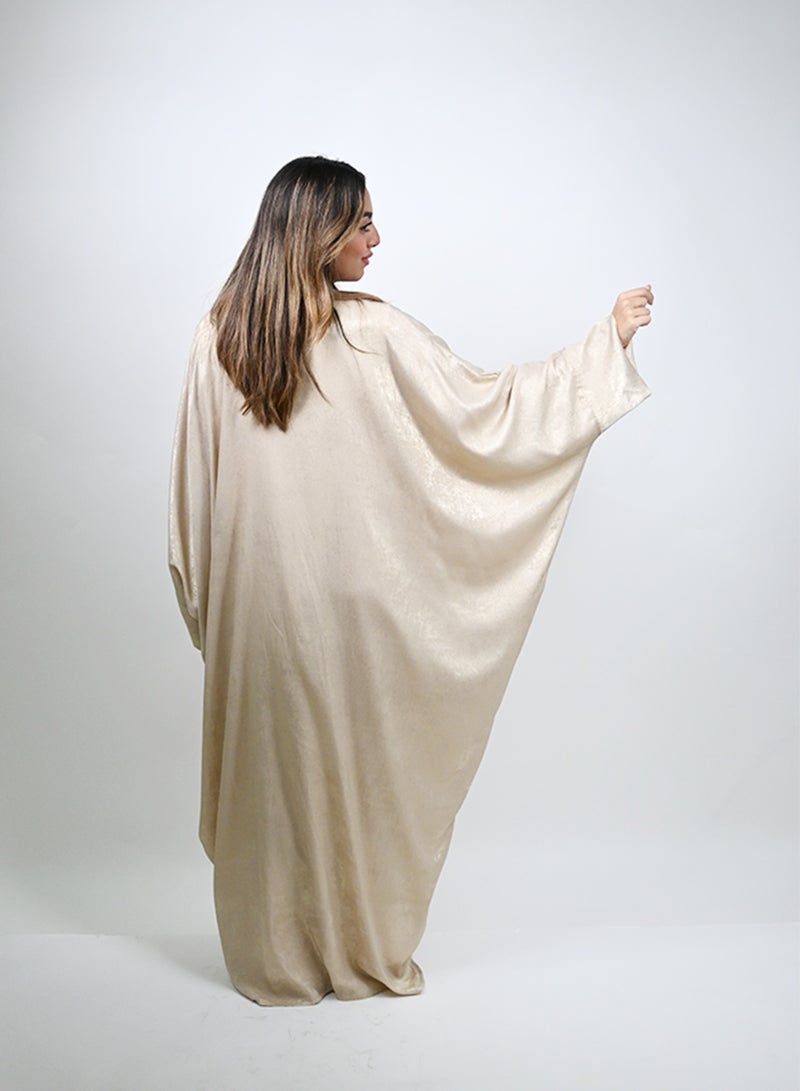 JAMEELA Midnight Glitz Beige Satin Foil Abaya - Image 4