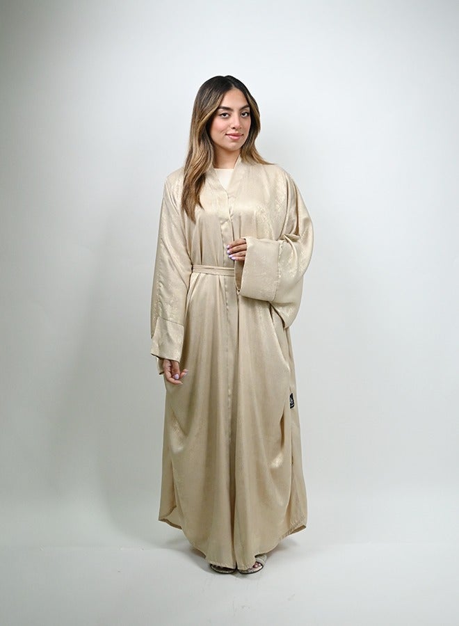 JAMEELA Midnight Glitz Beige Satin Foil Abaya - Image 1