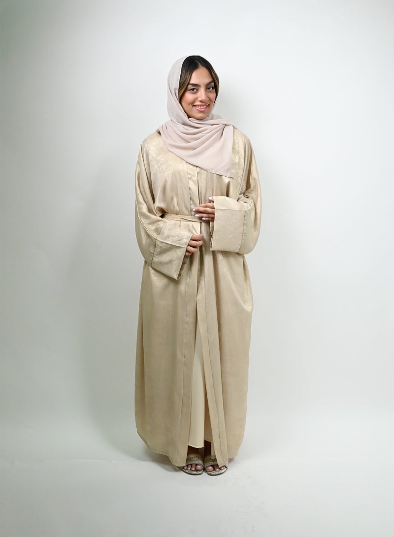 JAMEELA Midnight Glitz Beige Satin Foil Abaya - Image 3
