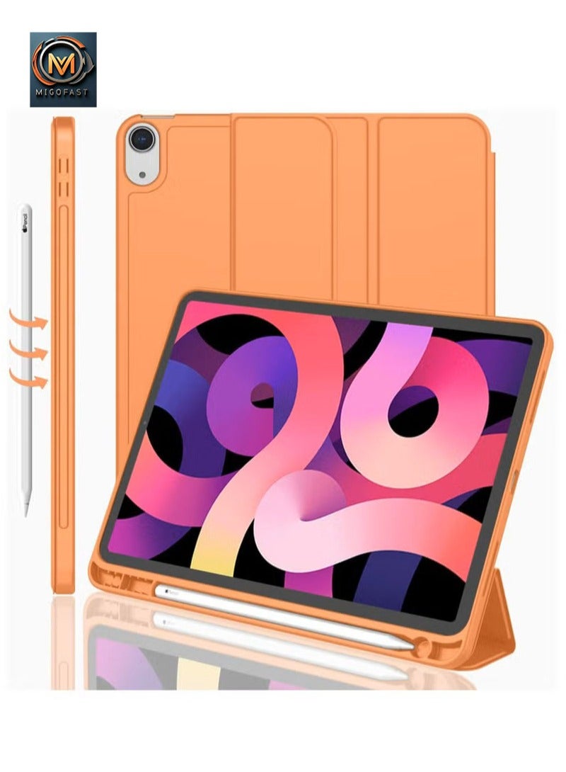 MIGOFAST IPad Air 11-Inch M3/M2 (2025/2024) iPad Air 5/4 (2022/2020 5th/4th Generation 10.9-Inch) with Pencil Holder, Slim Tablet Cover with Soft TPU Back, Auto Wake/Sleep Orange - Image 1