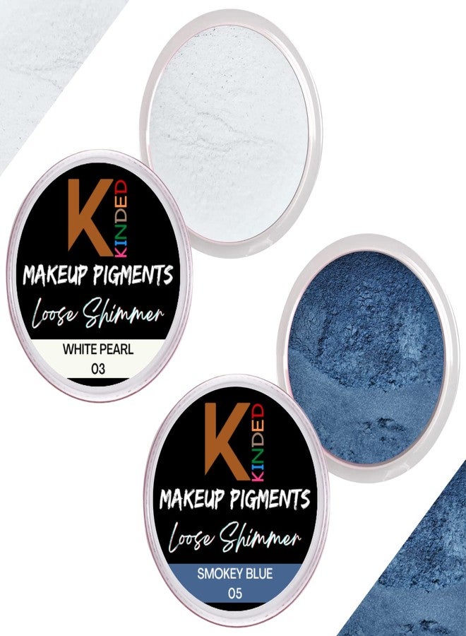 KINDED Loose Shimmer Makeup Foil Pigments Glitter Eyeshadow for Women Smokey Eyes Face Brow Bones Body Highlighter Metallic Beauty Shiny Dust Powder Pearls (Combo 3gm each, White Pearl & Smokey Blue) - Image 1