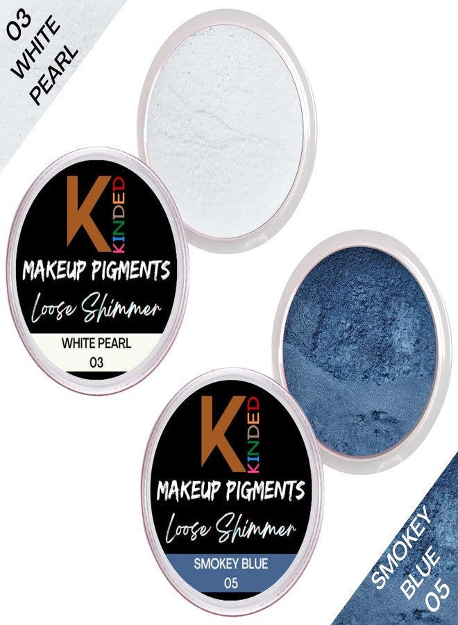 KINDED Loose Shimmer Makeup Foil Pigments Glitter Eyeshadow for Women Smokey Eyes Face Brow Bones Body Highlighter Metallic Beauty Shiny Dust Powder Pearls (Combo 3gm each, White Pearl & Smokey Blue) - Image 2