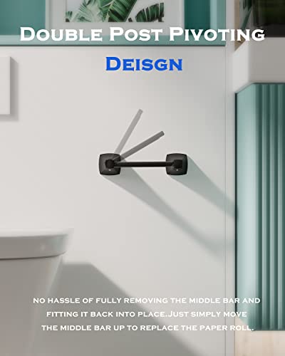 WZRUA Matte Black Toilet Paper Holder Bathroom Double Post Pivoting Tissue Roll Holder Stainless Steel and Zinc Alloy Wall Mount - Image 2