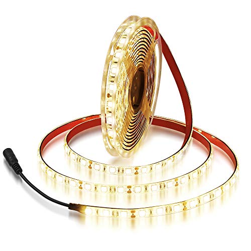 ALITOVE 16.4ft Warm White 3500K 5050 SMD LED Flexible Strip Ribbon Light 5M 300 LEDs Waterproof IP65 DC 12V for Home Garden Commercial Area and Festival Lighting - Image 1
