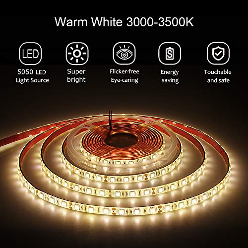ALITOVE 16.4ft Warm White 3500K 5050 SMD LED Flexible Strip Ribbon Light 5M 300 LEDs Waterproof IP65 DC 12V for Home Garden Commercial Area and Festival Lighting - Image 5