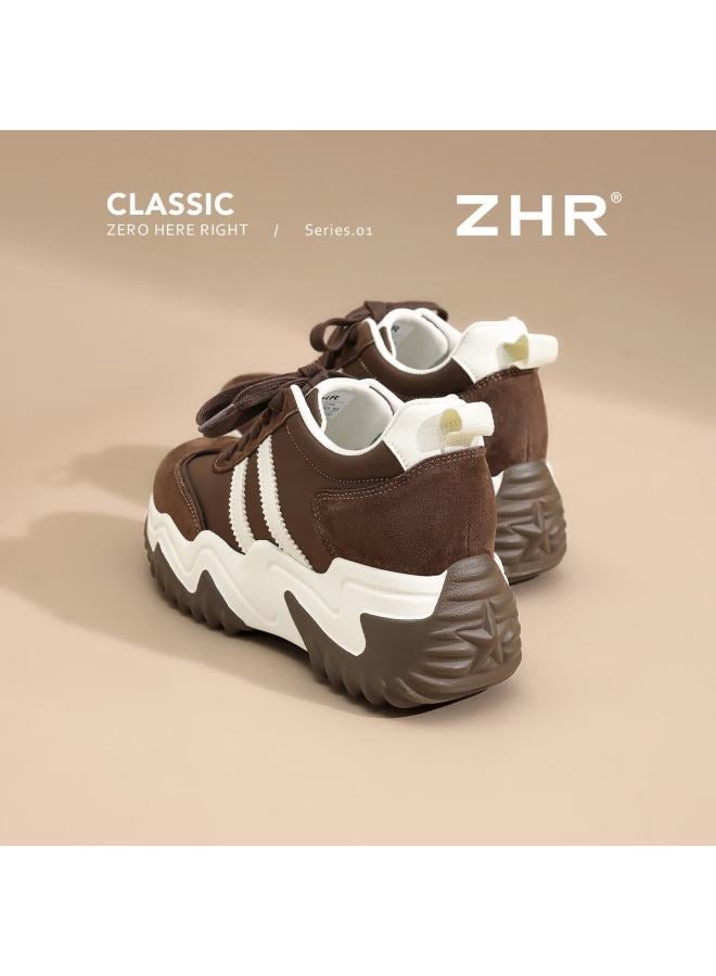 Zhr Zez Thick Sole 8cm Height Increasing Women's Shoes Retro Lightweight Versatile Sports Dad Shoes Ks99 Coffee Color Size 39 - Image 5