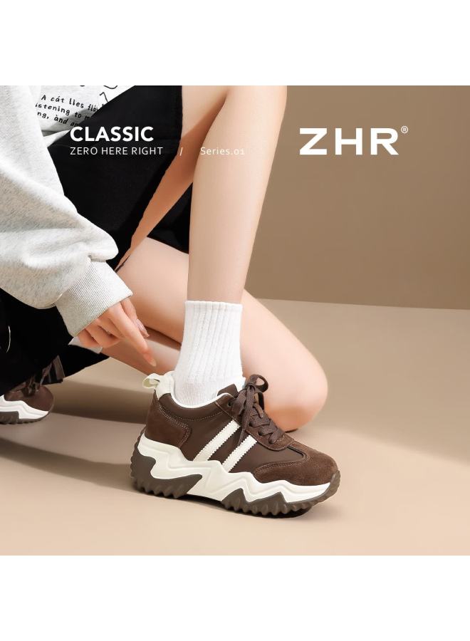 Zhr Zez Thick Sole 8cm Height Increasing Women's Shoes Retro Lightweight Versatile Sports Dad Shoes Ks99 Coffee Color Size 39 - Image 3