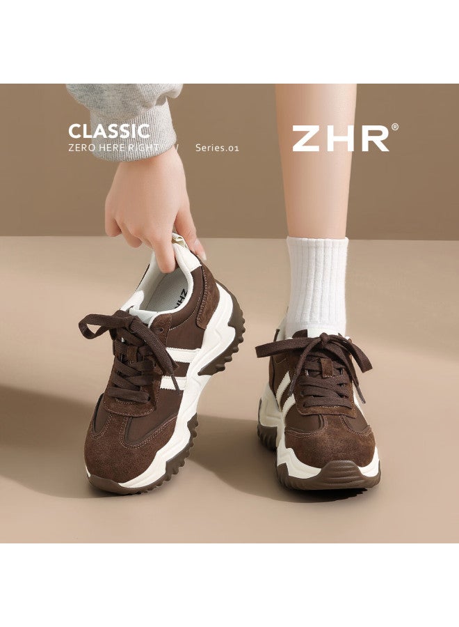 Zhr Zez Thick Sole 8cm Height Increasing Women's Shoes Retro Lightweight Versatile Sports Dad Shoes Ks99 Coffee Color Size 39 - Image 2