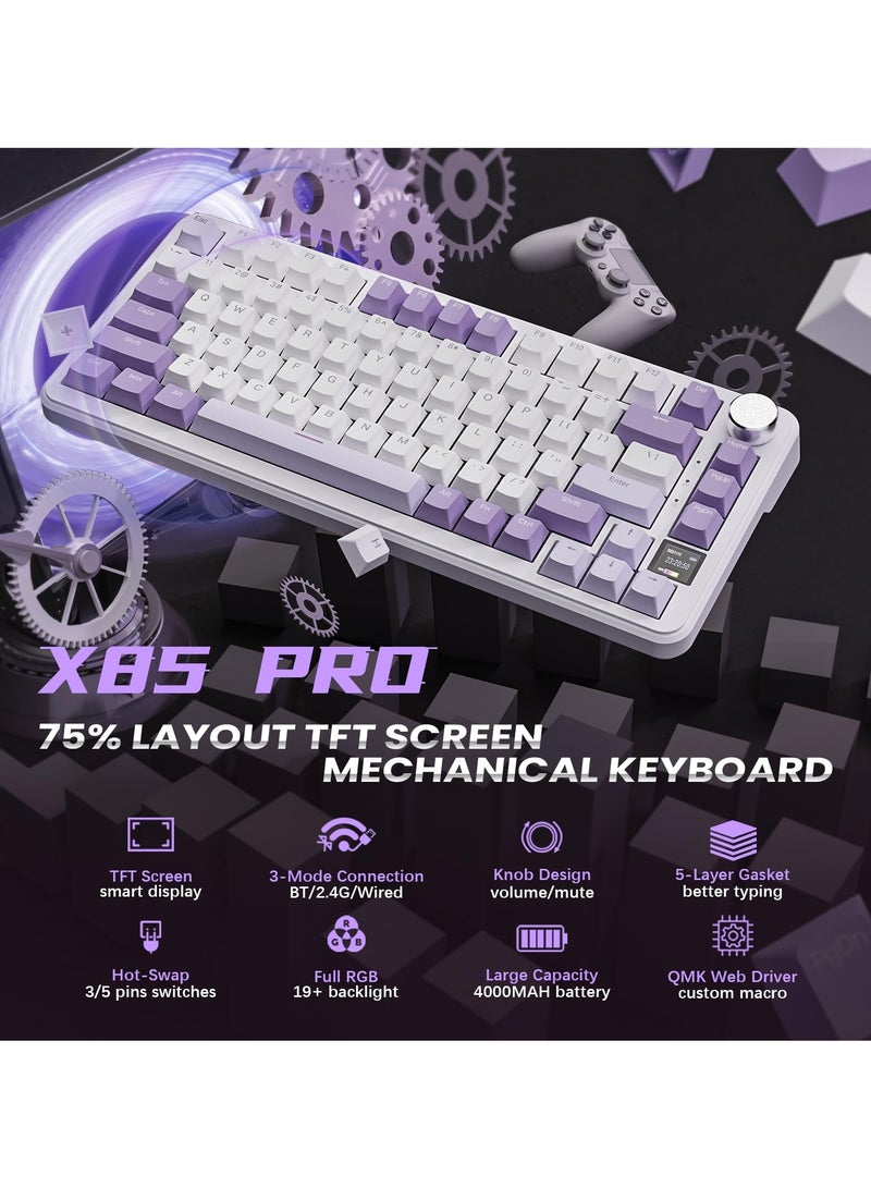 X85Pro Mechanical Gaming Keyboard Three Mode RGB Bluetooth Wireless Customizable Hot-swappable With OLED Screen for Office Use - Image 2