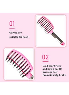 Patelai 3 Pieces Curved Vented Boar Bristle Hair Brushes Fast Dry Detangling Hair Brush Curved Vented Styling Hair Brush Fast Blow Drying Hair Brush For Wet, Long And Curly Hair, 3 Colors  - Image 4