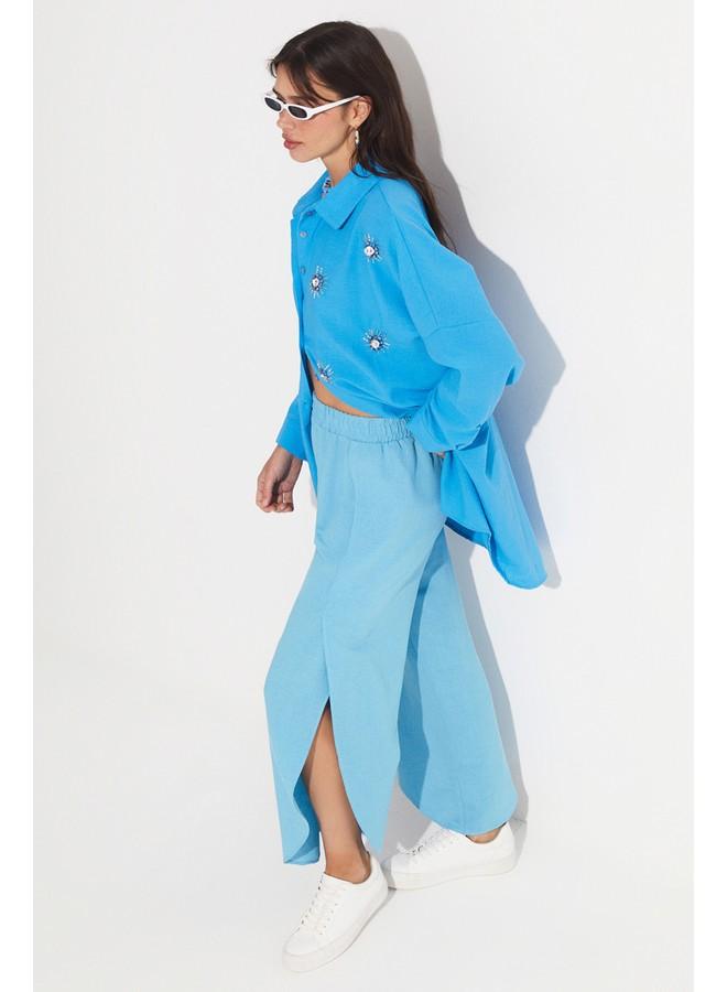 جون بنطلون جينز أزرق فاتح بفتحة جانبية مفصلة - Image 3