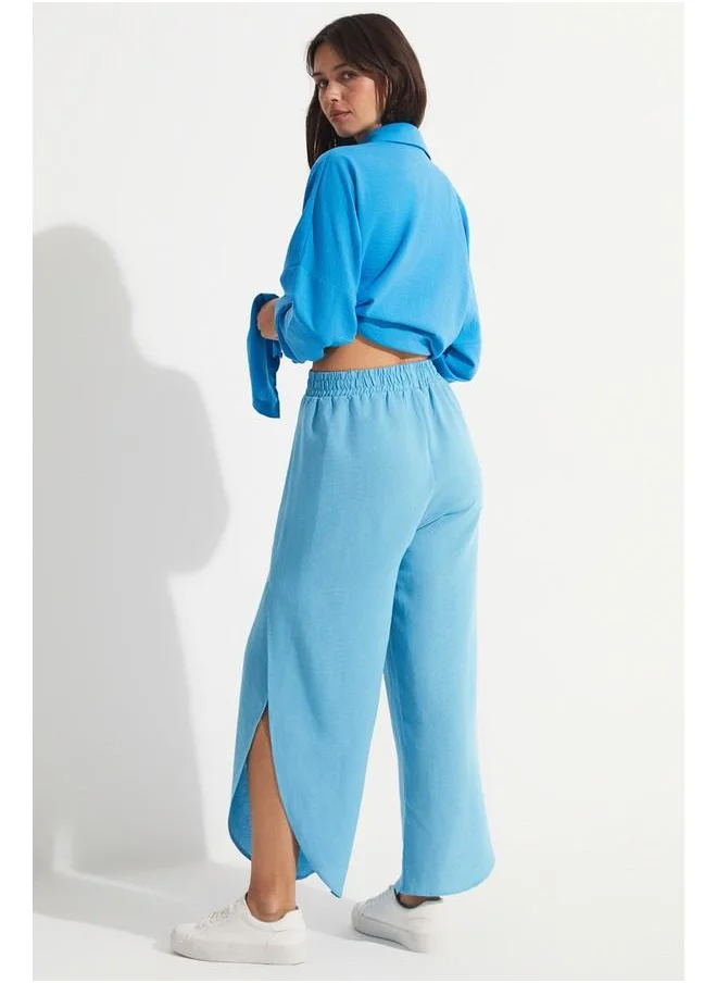 جون June Slit Detailed Trouser Turquoise