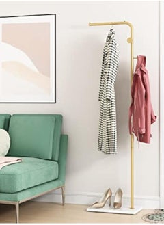 Bluejw Metal Coat Rack Freestanding With Marble Base 66.9 Inch/170Cm Entryway Coats Hanger Stand With 3 Hooks Use For Home Bedroom Hotel Hall Tree For Coats Hats Scarves Clothes And Handbags Gold  - Image 1