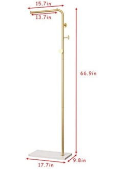 Bluejw Metal Coat Rack Freestanding With Marble Base 66.9 Inch/170Cm Entryway Coats Hanger Stand With 3 Hooks Use For Home Bedroom Hotel Hall Tree For Coats Hats Scarves Clothes And Handbags Gold  - Image 3