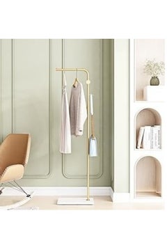 Bluejw Metal Coat Rack Freestanding With Marble Base 66.9 Inch/170Cm Entryway Coats Hanger Stand With 3 Hooks Use For Home Bedroom Hotel Hall Tree For Coats Hats Scarves Clothes And Handbags Gold  - Image 2