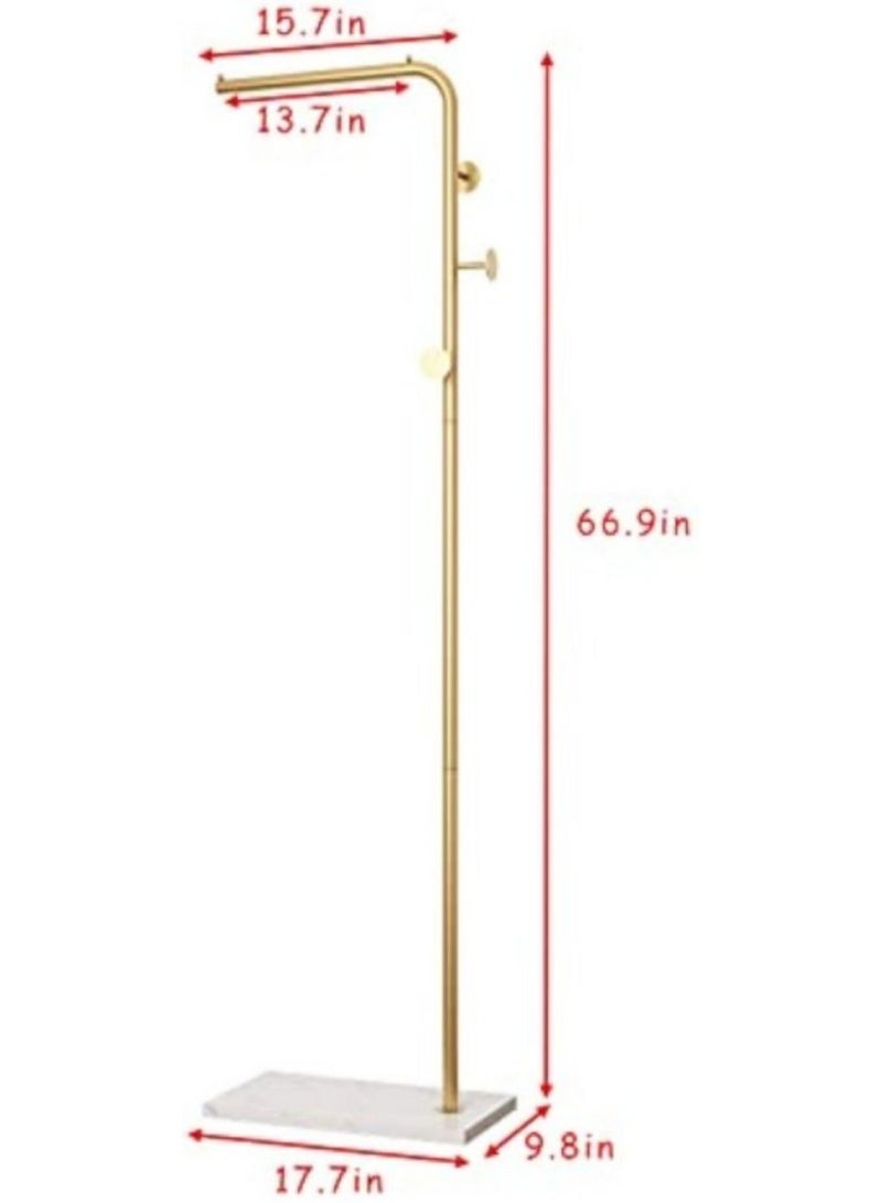 Bluejw Metal Coat Rack Freestanding With Marble Base 66.9 Inch/170Cm Entryway Coats Hanger Stand With 3 Hooks Use For Home Bedroom Hotel Hall Tree For Coats Hats Scarves Clothes And Handbags Gold - Image 2