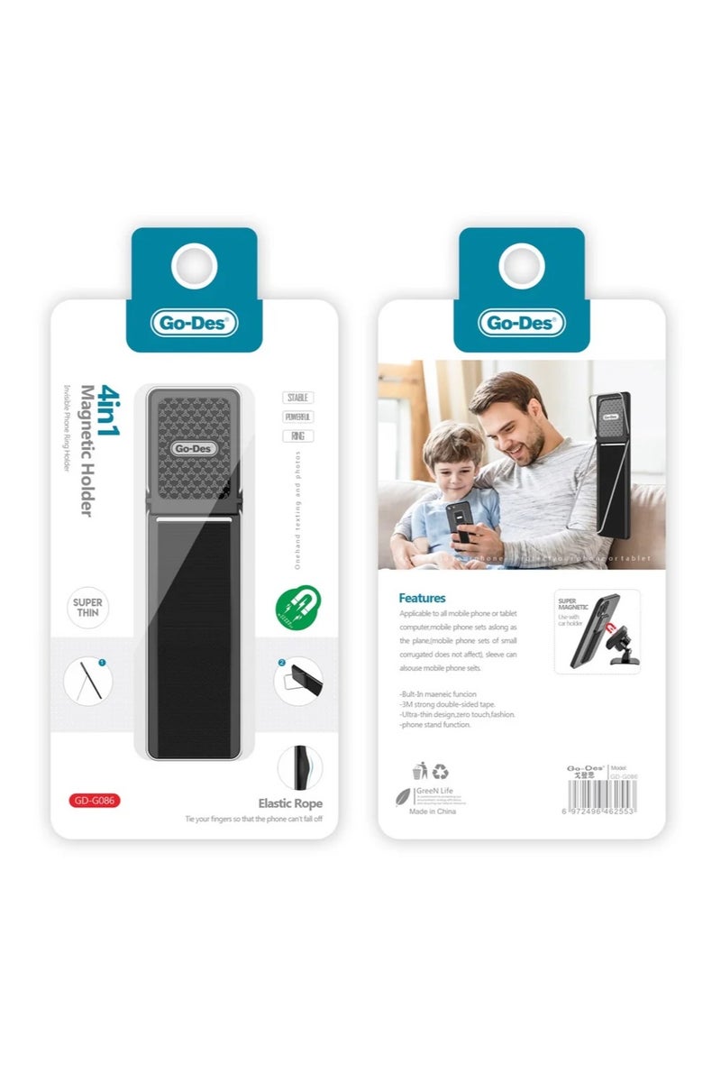 GO-DES Magnetic Phone Ring Holder with Elastic Strap 4in1 Ultra Thin Invisible Grip Stand Car Mount Compatible - Image 1