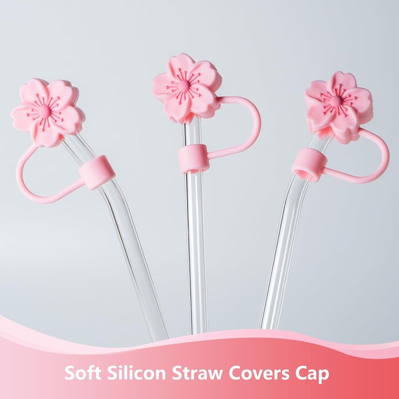 BULKITEM 6Pcs Flowers Silicone Straw Cover Cap for Pink Stanley Cup, 0.4in Cute Straw Topper Accessories for 40 oz/30 oz Stanley Tumbler, Portable Protector Plugs Valentines Decor Gifts for Kids Party Favors - Image 3