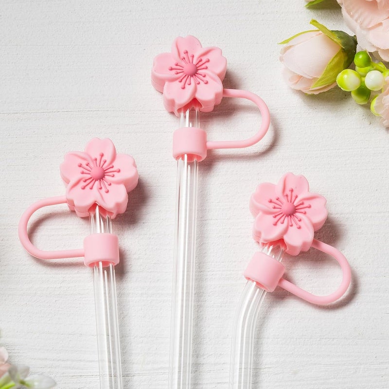 BULKITEM 6Pcs Flowers Silicone Straw Cover Cap for Pink Stanley Cup, 0.4in Cute Straw Topper Accessories for 40 oz/30 oz Stanley Tumbler, Portable Protector Plugs Valentines Decor Gifts for Kids Party Favors - Image 4