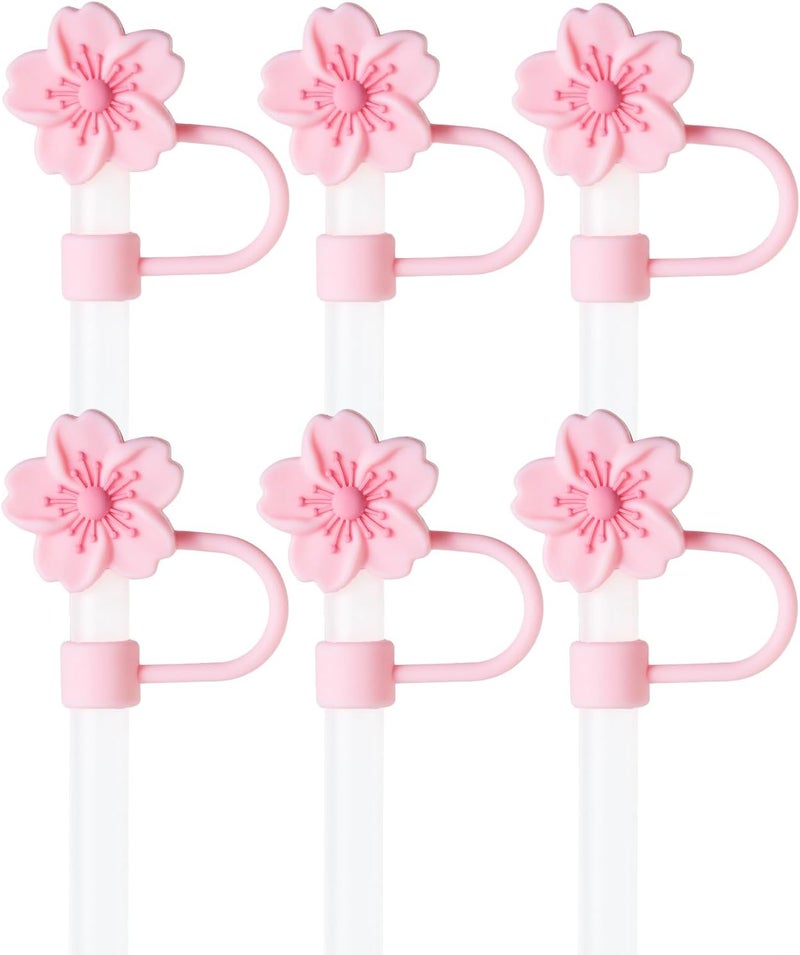 BULKITEM 6Pcs Flowers Silicone Straw Cover Cap for Pink Stanley Cup, 0.4in Cute Straw Topper Accessories for 40 oz/30 oz Stanley Tumbler, Portable Protector Plugs Valentines Decor Gifts for Kids Party Favors - Image 1