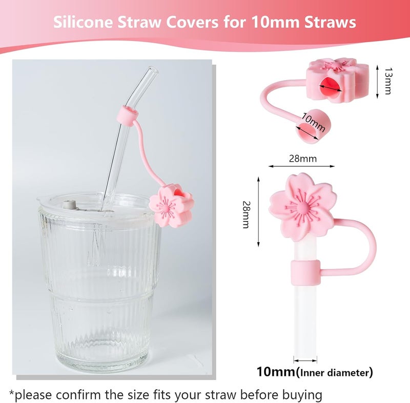 BULKITEM 6Pcs Flowers Silicone Straw Cover Cap for Pink Stanley Cup, 0.4in Cute Straw Topper Accessories for 40 oz/30 oz Stanley Tumbler, Portable Protector Plugs Valentines Decor Gifts for Kids Party Favors - Image 2