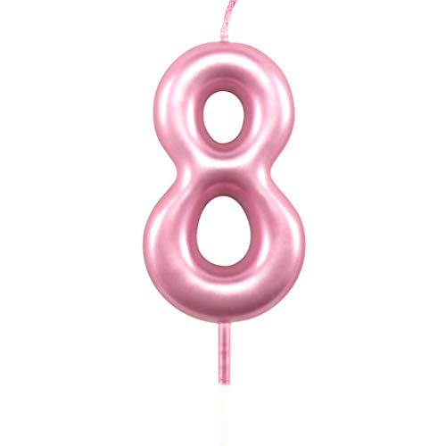 XNOVA 8th Birthday Candle Eight Years Pink Happy Birthday Number 8 Candles for Cake Topper Decoration for Party Kids Adults Numeral 80 84 85 68 58 18 - Image 1
