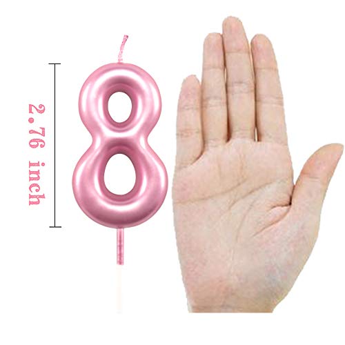 XNOVA 8th Birthday Candle Eight Years Pink Happy Birthday Number 8 Candles for Cake Topper Decoration for Party Kids Adults Numeral 80 84 85 68 58 18 - Image 2