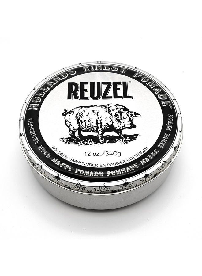 Reuzel REUZEL Concrete Matte Pomade, Strong All Day Hold, Water Soluble Styling, No Shine and Flake Free, Easy To Wash Out, For All Hairstyles, 12 oz  - Image 1