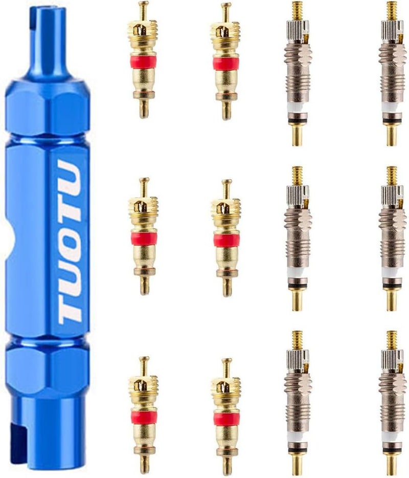 TuoTu Valve Core Remover Tool Kit with Brass Replacement Presta and Schrader Valve Cores - Image 1