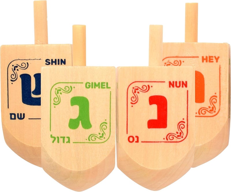 Izzy 'n' Dizzy Hanukkah Natural Wooden Dreidel (Pack of 4) - Medium - Image 4