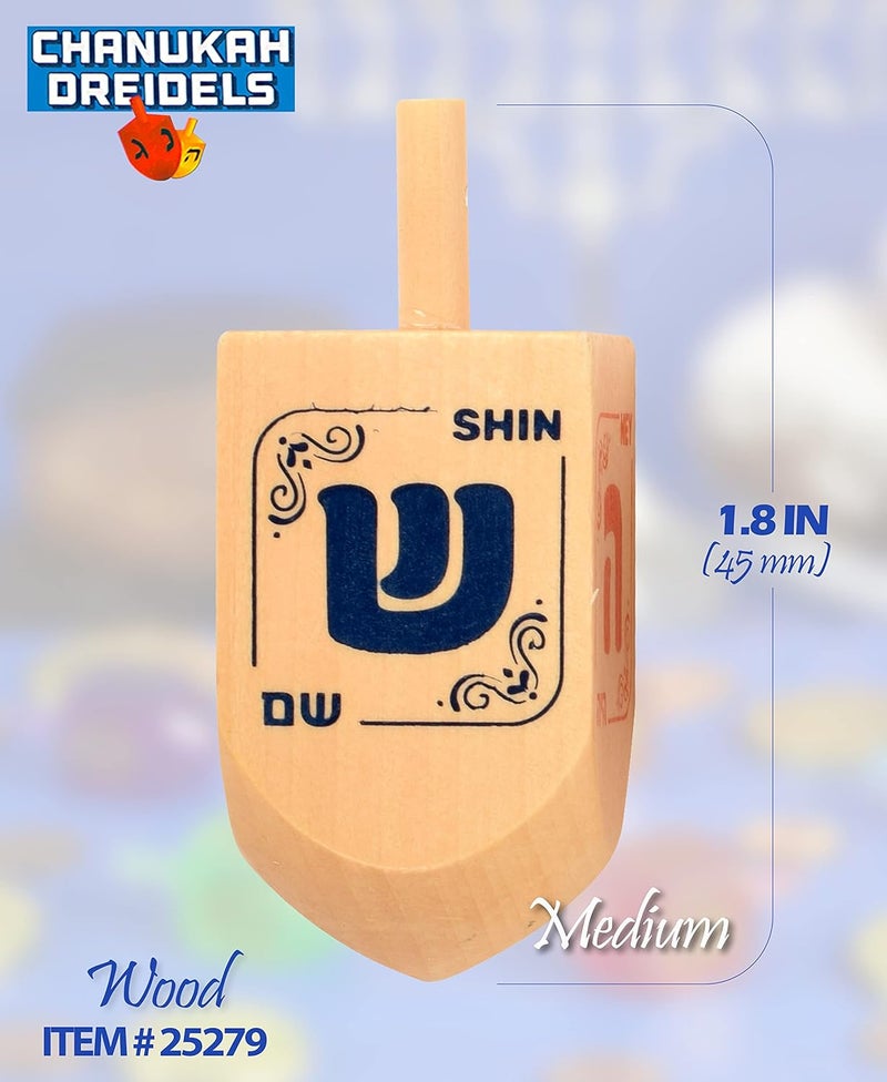 Izzy 'n' Dizzy Hanukkah Natural Wooden Dreidel (Pack of 4) - Medium - Image 2