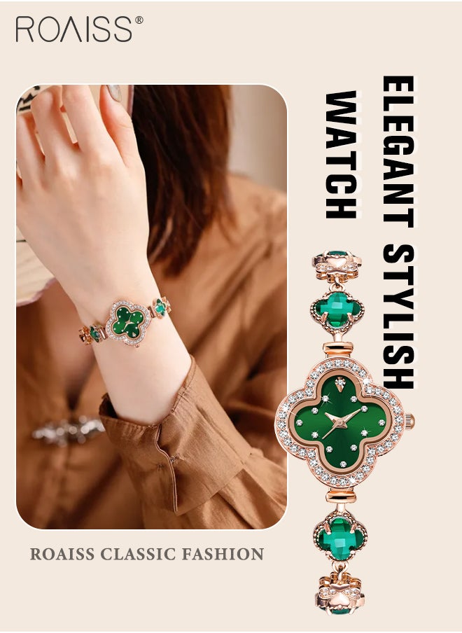 roaiss Women's Bracelet Strap Quartz Watch Analog Display Flower Shape Dial Decorated with Rhinestones Waterproof Luxurious Wristwatch as Gift for Ladies  - Image 1