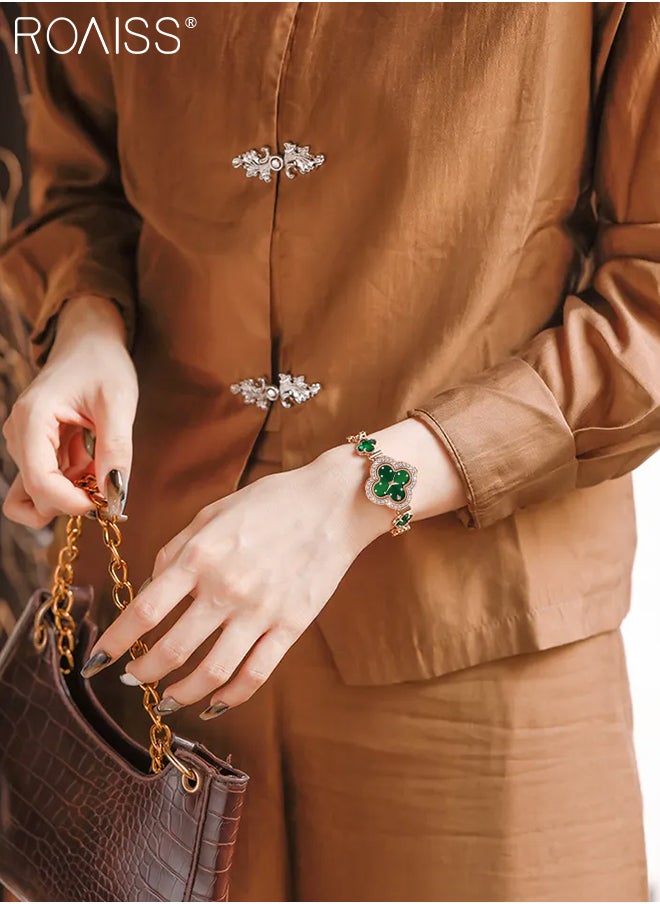 roaiss Women's Bracelet Strap Quartz Watch Analog Display Flower Shape Dial Decorated with Rhinestones Waterproof Luxurious Wristwatch as Gift for Ladies  - Image 5