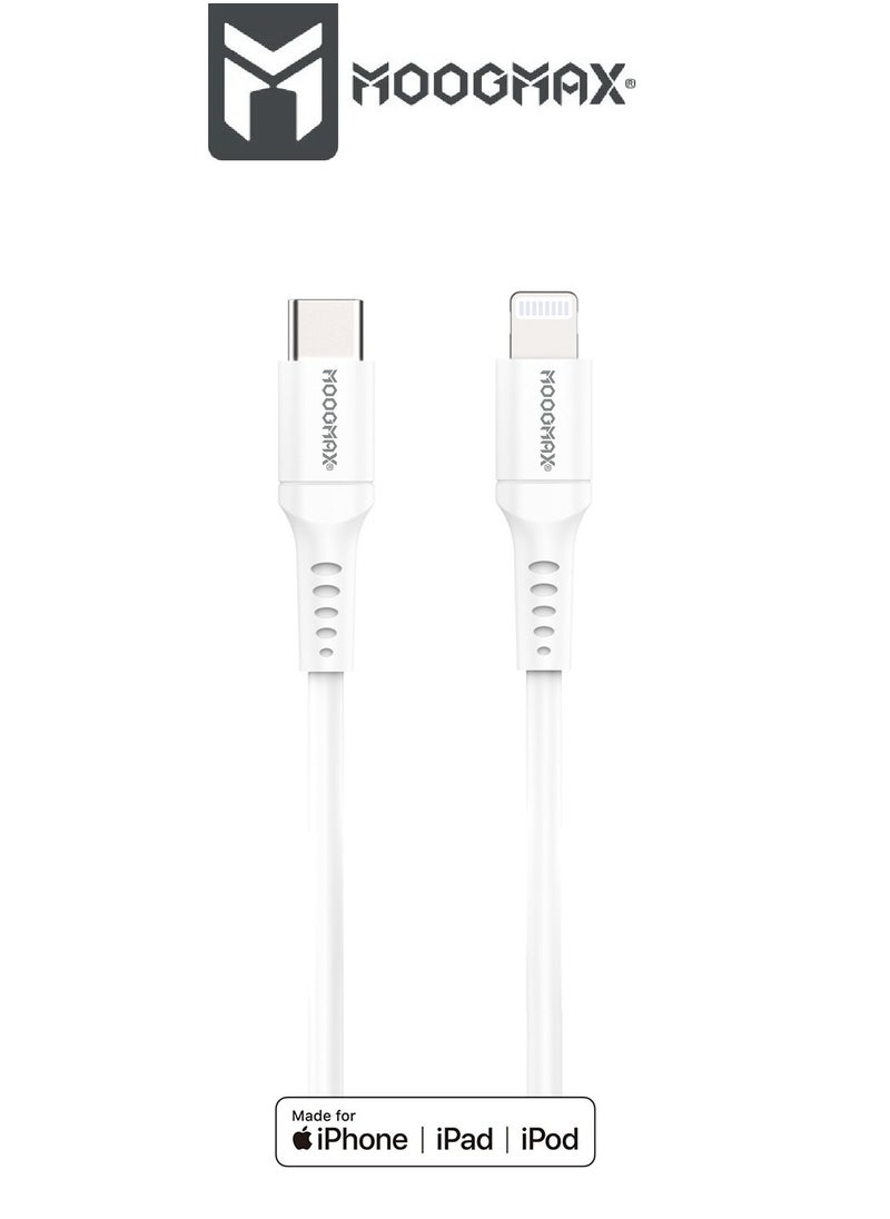 Generic - Type-C to lightning plastic charging and sync cable 1M supports fast charging certificated from Apple MFI. White from Moogmax - Image 1