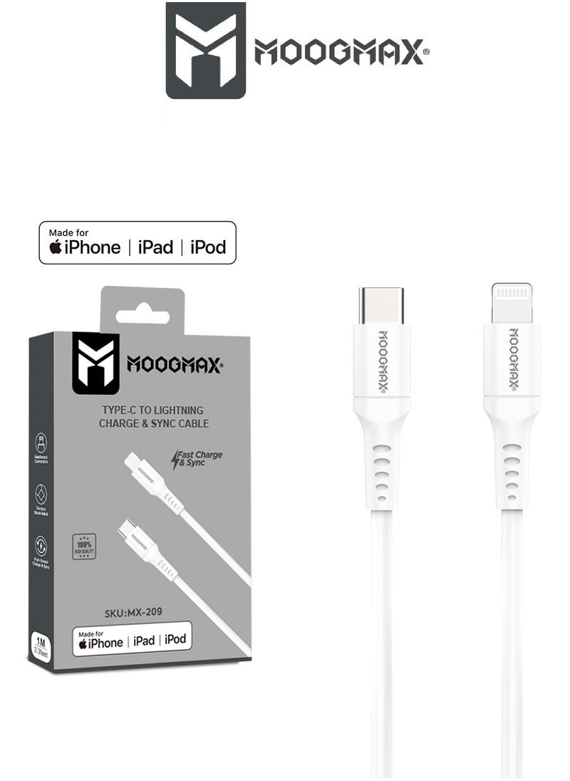 Generic - Type-C to lightning plastic charging and sync cable 1M supports fast charging certificated from Apple MFI. White from Moogmax - Image 1