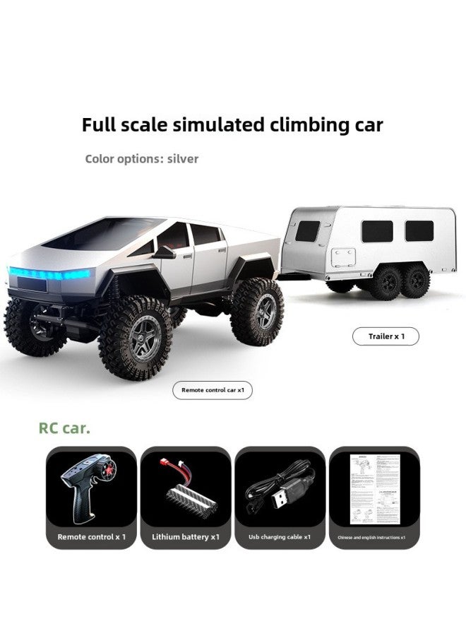 JJRC Cyberpickup Simulation Tesla Off-road Climbing Car Four-wheel Drive Big Foot RC Remote Control Car Boy Toy-Color:Light Gray + Trailer - Image 1