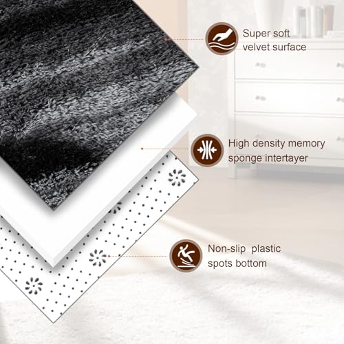 TWINNIS Super Soft Shaggy Rugs Fluffy Carpets 5x8 Feet Indoor Modern Plush Area Rugs for Living Room Bedroom Kids Room Nursery Home Decor Upgrade AntiSkid Rectangular Fuzzy Rug Black Gray - Image 3