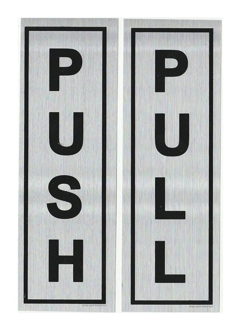 Arab Land Solutions Push & Pull Sign Stickers - Self Adhesive for Glass Wooden Doors, Office, Hospital, Mall Gate (Silver/Black)  - Image 1