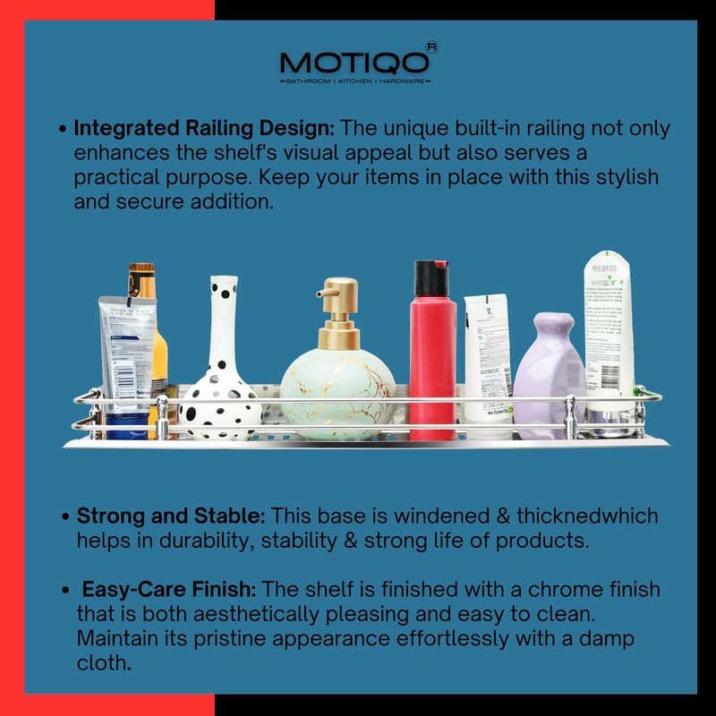 MOTIQO رف حمام من الفولاذ المقاوم للصدأ MOTIQO للجدار، منظم غرفة الغسيل والحمام، رفوف الحمام، رف المطبخ، ملحقات الحمام (18X5 بوصة) عبوة-2 - Image 5