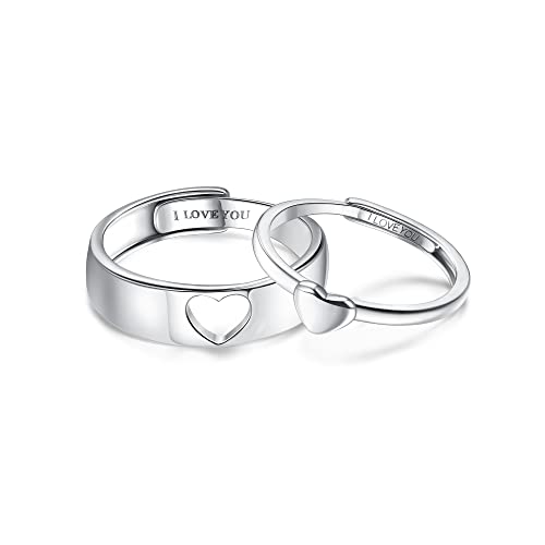 MILACOLATO Matching Rings for Couples 925 Sterling Silver Adjustable Matching Heart Promise Ring I Love You Engagement Wedding Ring for Him and Her Valentines Day Gifts - Image 2