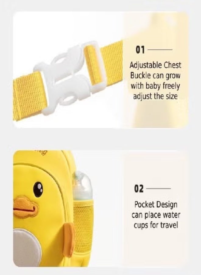 حقيبة ظهر بتصميم بطة صفراء لطيفة على شكل كارتون للأطفال حقيبة مدرسية مقاومة للماء لأطفال روضة الأطفال - Image 2