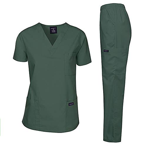 Dagacci Medical Uniform Womens and Mens Scrub Set Unisex Medical Scrub Shirt Top and Pant, Hunter Green, Small, Short Sleeve - Image 1
