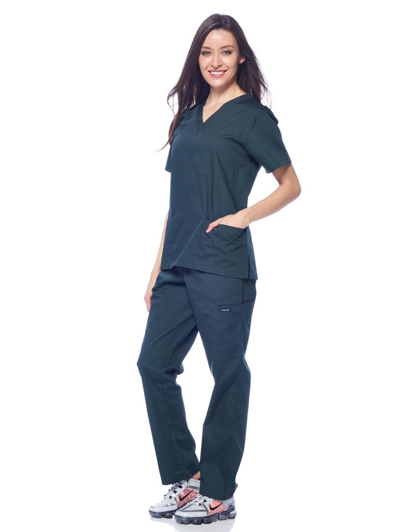 Dagacci Medical Uniform Womens and Mens Scrub Set Unisex Medical Scrub Shirt Top and Pant, Hunter Green, Small, Short Sleeve - Image 3